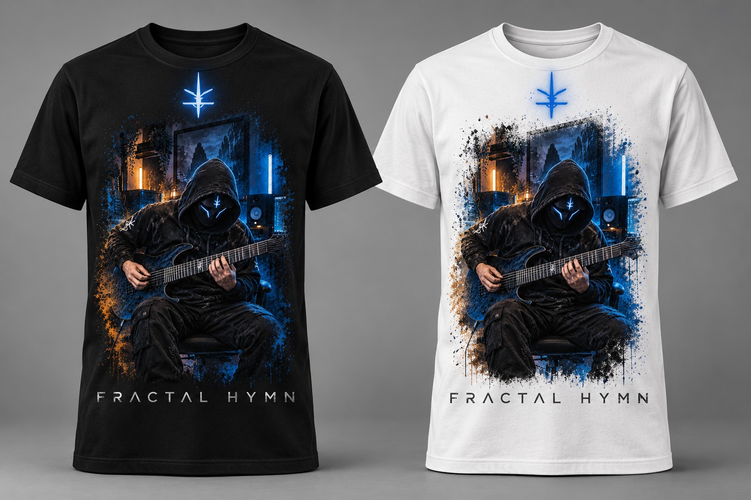 Midnight Studio Fractal Hymn shirts in black and white, men's standard fit