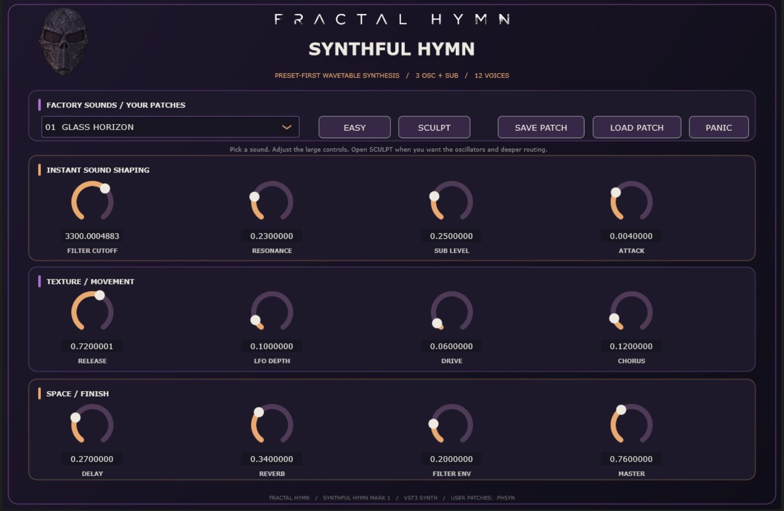 Actual Synthful Hymn VST3 plugin user interface